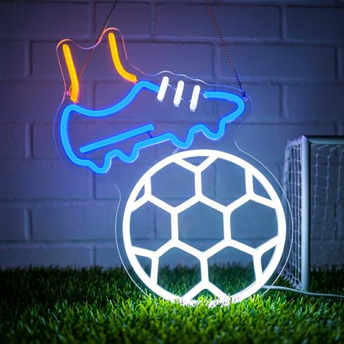 Lxmoneon Football Neon Light Sign,USB Sport Neon Signs for Wall Decor | Dimmable Playing Football LED Neon Wall Light for Boys' Bedroom Gym Club Game Room Man Cave Bar,Gift for Man Teens 32 x 37 cm