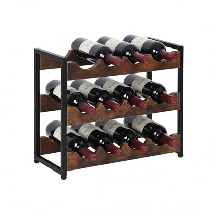 Relaxdays Weinregal, 12 Flaschen, Industrial, HxBxT: 38 x 44,5 x 20 cm, Weinhalter stehend, MDF & Metall, braun/schwarz | HxBxT: 38 x 44,5 x 20 cm, Weinhalter stehend, MDF & Metall