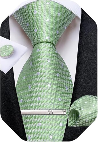DiBanGu Herren Krawatte Set Seide Gestreift Karierte Krawatte mit Einstecktuch Manschettenknöpfe Krawattenklammer Set für Hochzeit Formell