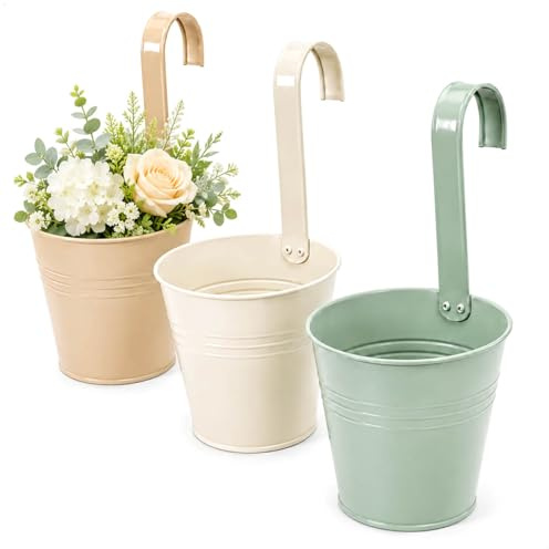 com-four® 3X Blumentopf zum Hängen, Dekorative Hängetöpfe in sanften | Garten und Küche - Pflanzentopf aus Metall mit Haken für Blumen und Kräuter