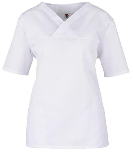 beb Basic Unisex Kasack Kurzarm Weiß 65% Polyester 35% Baumwolle Damen Herren Größe XS