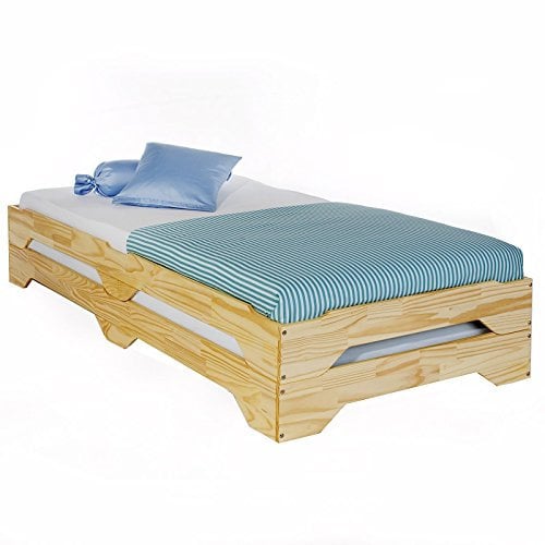 IDIMEX Lot de 2 Lits superposables Ronny 90 x 200 cm Couchage supplémentaire Fonctionnel en pin Massif Vernis Naturel