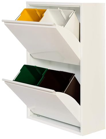 JOBGAR Cubo de basura y reciclaje Metálico de 4 compartimentos, 4x17L (68L) Blanco mate PAT 4
