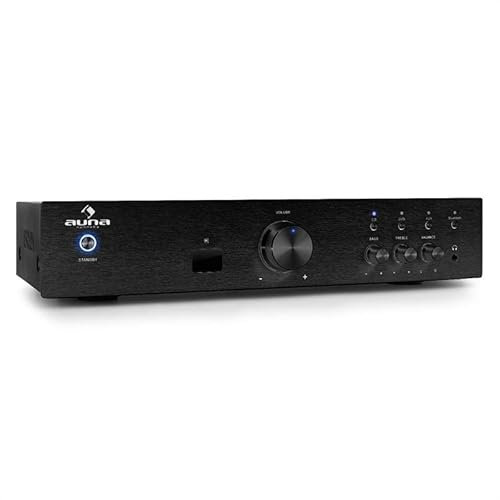 auna AV2-CD508BT amplificatore Hi Fi (600 Watt, ingressi AUX e RCA per collegare dispositivi esterni, interfaccia Bluetooth, illuminazione a LED, telecomando incluso) - nero