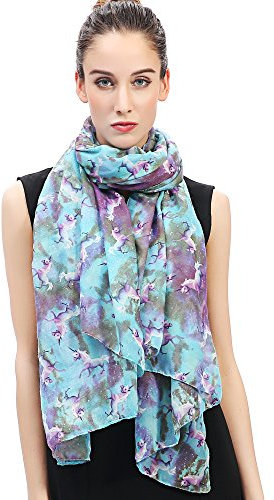 Lina & Lily Damen Schal Tuch mit Galaxie und Einhörner (Blau)