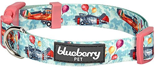 Blueberry Pet Traumhöhen Flugzeug & Luftballon Designer Hundehalsband in Eton-Blau, L, Hals 45cm-66cm