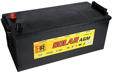 HR Solar AGM | 12V 180Ah Versorungsbatterie als Wohnmobilbatterie Bootsbatterie Solarbatterie Wohnwagenbatterie VRLA Vliesbatterie