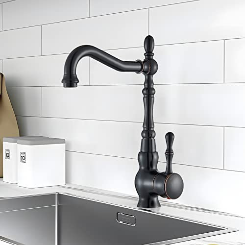 Grifo De Pintura Negro Retro Estilo Europeo Cocina Grifo 360°Giratorio Grifo para Fregadero Grifo de Cocina Monomando Grifería de Mezclador Agua