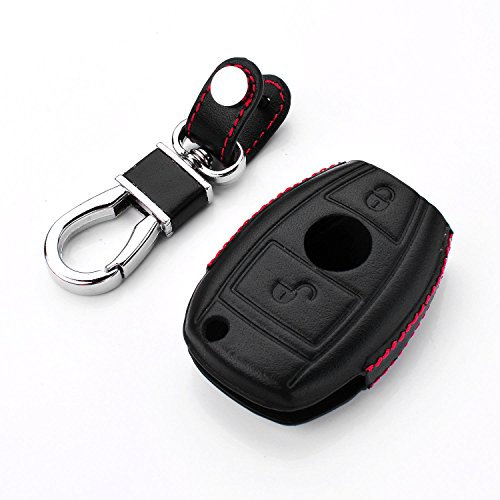 M.JVisun Véritable Cuir Clef Coque Porte-clés pour Mercedes-Benz A Classe B C E S G M V Classe CLA CLS GLA GLC GLE GLK GL GLS SL SLK SLC Viano Metris Clé de Voiture - Cuir - Noir - 2 Bouton