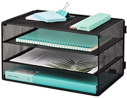 EASEPRES Paper Organizer Tray, 3 Tier Mesh Desk File Organizer Letter Sorter Holder for Home Office, Black