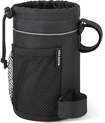 MIZATTO Porte-bouteille d'eau universel pour vélo, bateau, UTV/ATV, scooter, fauteuil roulant, etc. – Porte-bouteille d'eau avec poche en filet et verrou de cordon (noir)