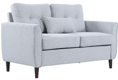 HOMCOM Sofá de 2 Plazas Sillón Biplaza para Salón con Reposabrazos Cojines y Asiento Acolchado Funda de Almohada Lavable 140x78x83 cm Gris Claro