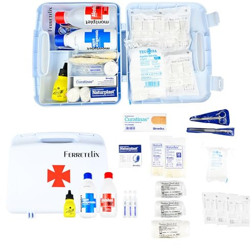 Ferretelix® Botiquin maletin 26 cm x 23 cm x 7 cm primeros auxilios con dotación portatil Fabricado en España