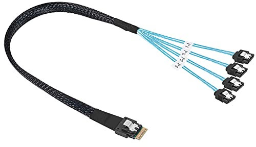 Twozoh Câble Slim Line Mini SAS 4.0 SFF-8654 4i 38 broches hôte vers 4 SATA 7 broches disque dur cible 0,5M
