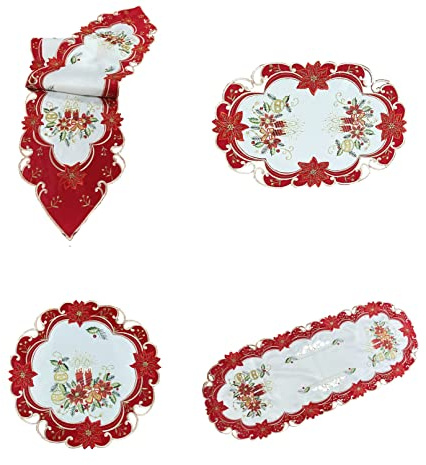 Westernlifestyle Tischläufer Tischdecke Mitteldecke Tischband Weihnachtsdecke Weihnachten gestickt Kerzen rot Weiss (85x85)