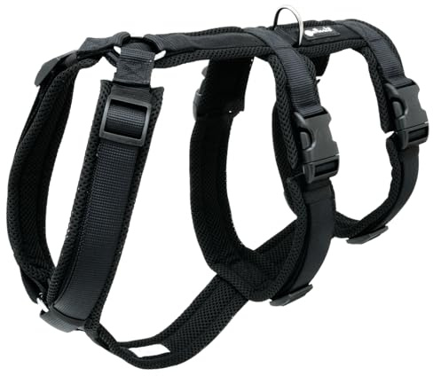 Petlando Sicherheitsgeschirr Mesh, ausbruchsicher, Schwarz XL | Für sehr große Hunde, gepolstert, atmungsaktiv, stufenlos verstellbar, Hundegeschirr mit extra Bauchgurt, Panikgeschirr