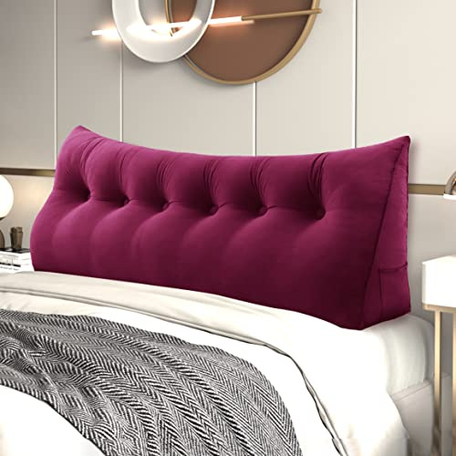 Johnear Rückenkissen Bett Keilkissen Sofa Rückenlehne Lesekissen, Lehnenkissen Dreieckige Kopfkissen Lendenkissen mit abnehmbarem Samt Bezug (Burgund, 180cm