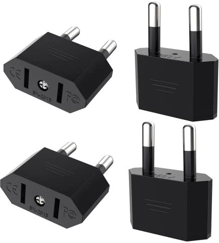 VIEVRE 4 Stück US Stecker Adapter Auf EU,US to EU Adapter,Adapter USA Deutschland Stecker,US Adapter EU,Adapter USA Auf EU,US Auf EU Stecker,Adapter Steckdose für Geräte mit USA-Netzteil(Schwarz)
