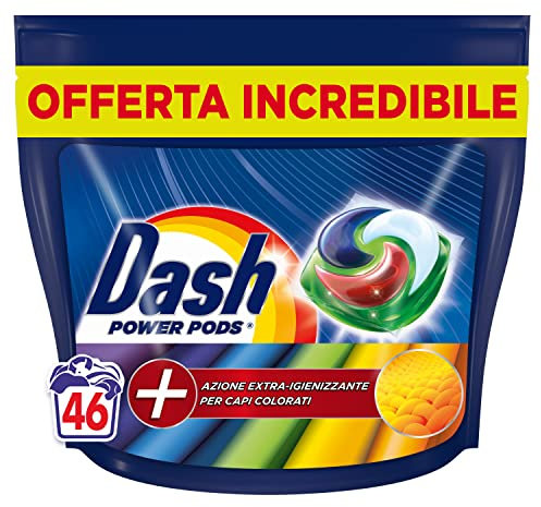 Dash Power Pods Detersivo Lavatrice In Capsule, 46 Lavaggi, Azione Extra-Igienizzante Per Capi Colorati, Contro Sporco E Batteri, Efficace Anche A Freddo E In Cicli Brevi