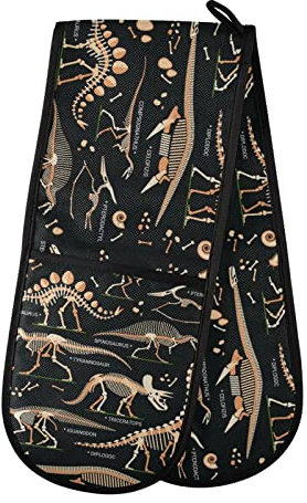 Double Oven Glove Dinosaur Fossils Heat Resistant Double Ovens Mitt Modern Cooking Gloves Potholders
