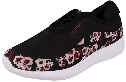 ELLE Sport Damen-Sneaker mit detailliertem Muster, F7212, Schwarz, Burgunderrot, Schwarz., 40 EU