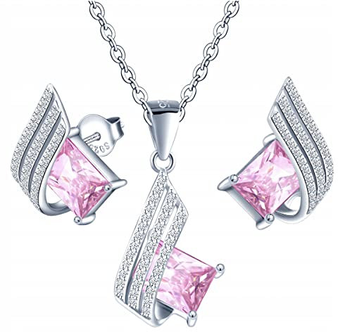 MŚ 1997 MENNICA ŚWIDNICKA 11 FARBEN Ohrringe Silber 925 mit Halskette Damen Set - Hochwertige Österreichische Kristalle und Zirkone - Schmuck Kette damen - Ohrringe Set mit Halskette (Rose)