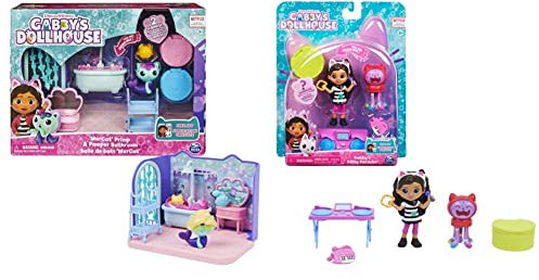 Gabby‘s Dollhouse Deluxe-Raum, Primp and Pamper Bathroom & Gabby‘s Dollhouse Cat-tivity Set, Kitty Karaoke Party - Musik Set mit Gabby und DJ Katzenminze (ENGL. Catnip)