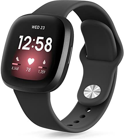 Vancle Armband für Fitbit Versa 3/4/Sense 2, Uni, sportliches Silikon-Uhrenarmband, Schwarz
