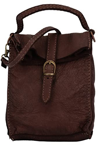 SH Leder Vintage Damen Handytasche Umhängetasche Multifunktion Handtasche Schultertasche aus Premium Rindsleder Echtleder Verstellbarer Schultergurt Handy bis 7 Zoll 14x18cm Nina G434 (Dunkelbraun)