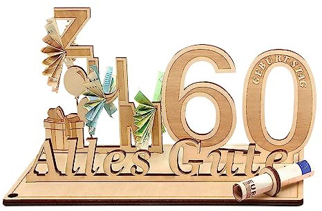 Giftota Geldgeschenke Geburtstag 60, Geschenke zum 60.Geburtstag Mann Frau, 60.Geschenke aus Holz Dekoration