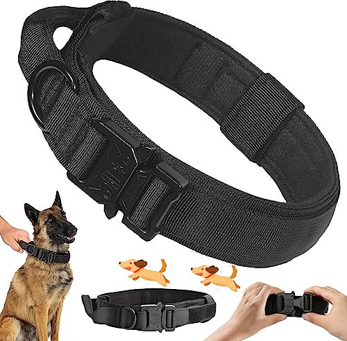 Soundzero Collar Perro Táctico, Collar Perro Nailon con Mango de Control, Collar Táctico Ajustable para Perro, para Perros Medianos Grandes Caza al Aire Libre Entrenamiento (Negro M)