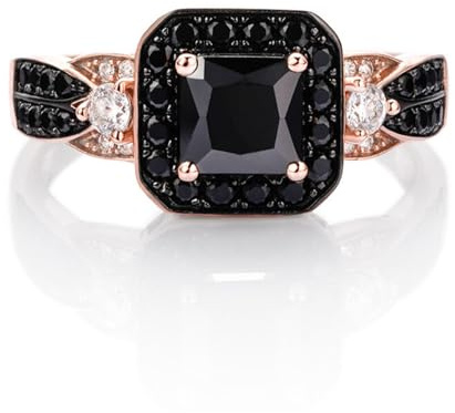 Jeulia Anello in argento Sterling 925 Halo principessa taglio San Valentino, promessa di anniversario per donne e ragazze con scatola portagioie