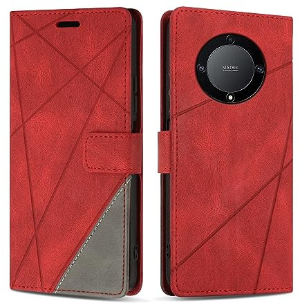 SONWO Cover per Honor Magic 5 Lite 5G Custodia, Flip Caso in PU Pelle Case Cover Premium Portafoglio Custodia per Honor Magic 5 Lite 5G, Supporto Stand, Slot per Schede, Rosso
