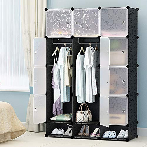 Eulenke Steckregal Kleiderschrank: 16 Würfel Regalsystem aus robustem Kunststoff, 2 Kleiderstangen, 8 Türen & Garderobe. Belastbarkeit: 10 kg/Würfel