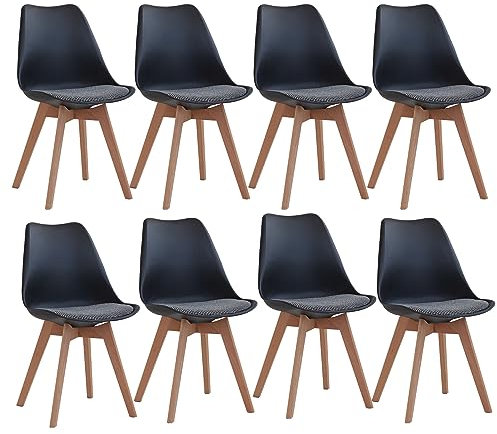 EGOONM 8er Set Moderne Esszimmerstühle, Küchenstühle mit Gepolstertem Leinenkissen, Nordische Stühle für Küche, Büro und Wohnzimmer (Schwarz-GZ)