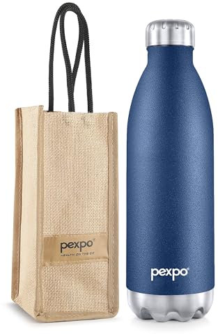 PEXPO Electro 24 Hrs Hot & Cold Vacuum Flask with Jute Bag | Stainless Steel Water Bottle 50 oz | 1500 ml Denim Blue | Insulated | Office Bottle | Workout | Travelling | Home