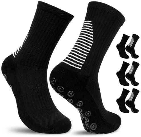 BTNEEU 3 Paires Chaussette Antidérapante Foot 38-46 Chaussettes de Sport Homme Femme Respirantes Anti Ampoules Chaussette Grip Socquettes pour Basket Trekking Cyclisme Rugby Yoga (Noir)