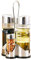 YUHOME Seasoning Bottle Set, Condiment Holder Seasoning Rack Four-in-One Oil Vinegar Dispensers Salt Pepper Shakers Glass Cruet Set with Convenient Caddy Stand