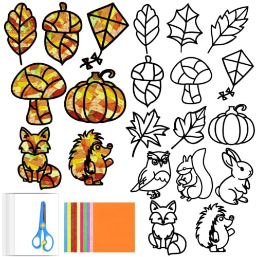 JOYEASE 14 Stück Fensterbilder Herbst Basteln Kinder, Bastelset Herbst | Herbstdeko Basteln Kinder Geschenk