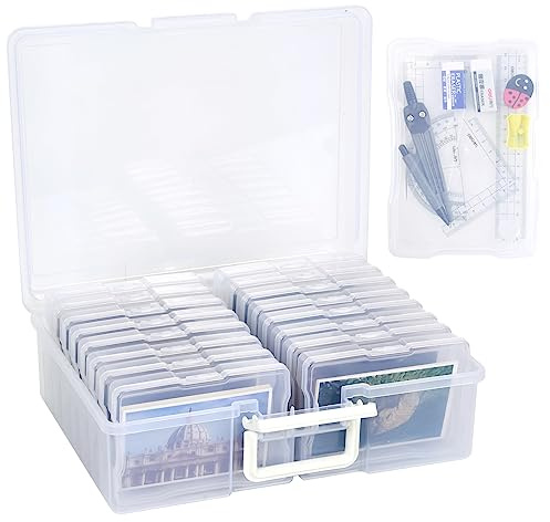 Fotoboxen, Foto Schachtel Aufbewahrung mit 16 Innenboxen für je 100 Bilder, Foto Organizer Transparent, Karten Aufbewahrungsbox Plastik, Sortierboxen Saatgut, 17x12x3cm, Total 38x31x13cm (Transparent)
