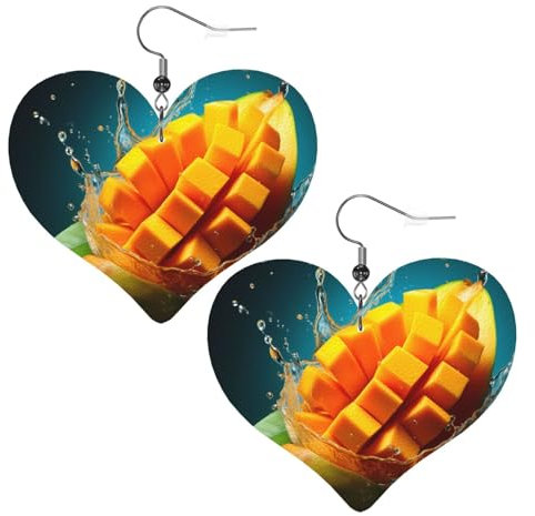 Mango-Bild, modische Herz-Ohrringe, Anhänger, stilvoll und schön, leicht, baumelnd für Frauen und Mädchen, Einheitsgröße, Leder