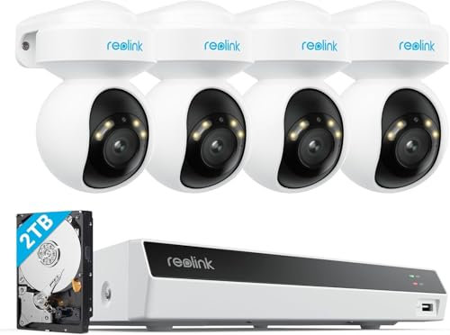 Reolink 4K PoE Überwachungskamera Set Aussen, 355° Schwenken, 50° Neigen, Auto-Tracking, Person-/Fahrzeug-/Tiererkennung, mit 2TB HDD, 24/7 Aufzeichnung, 8-Kanal NVR, für Outdoor & Innen, RLK8-800PT4
