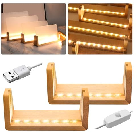 Gotrain LED Lichter Display Basis, Rechteckig Holzbeleuchtung Basis Stand USB Holz Lichtsockel Ständer für DIY-Acrylplatten, Plexiglas, Milchglas, Glasplatte, Kristallkunst, Ornament (Warmes Licht)