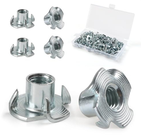 FOMGIIN Tuerca en T de 4 Puntas M6 X 9 mm, 50 Pieza Tuerca de Cuatro Puntos, Tuercas de Accionamiento, T Tuerca de Acero Carbono, Adecuado para Muebles de Madera, Construcción, Embutir Madera