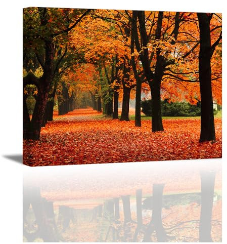 Piy Painting Herbst Leinwandbilder Roter Wald Gemälde Bilder auf Leinwand Wand Dekoration Baum Dschungel Wandbild für Yoga Raum Büro Home Deko 40x30cm 1 Paneel Eingebauter Holzrahmen