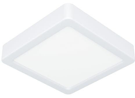 EGLO LED Deckenleuchte Fueva 6, eckige Badezimmer Deckenlampe | Badlampe Decke aus Kunststoff in Weiß, Deckenbeleuchtung warmweiß-kaltweiß, IP44, 15 x 15 cm