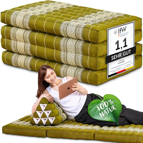 Namasdee Klappmatratze 200x80x8cm mit 100% natürlicher Kapokfüllung (Grün)