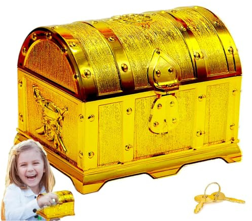 AMSNINK Schatztruhe Kindergeburtstag, Piratenschatz, Schatzkiste für Kindergeburtstage, Aufbewahrung und Deko, Klein und Sicher, Ideales Kindergeschenk