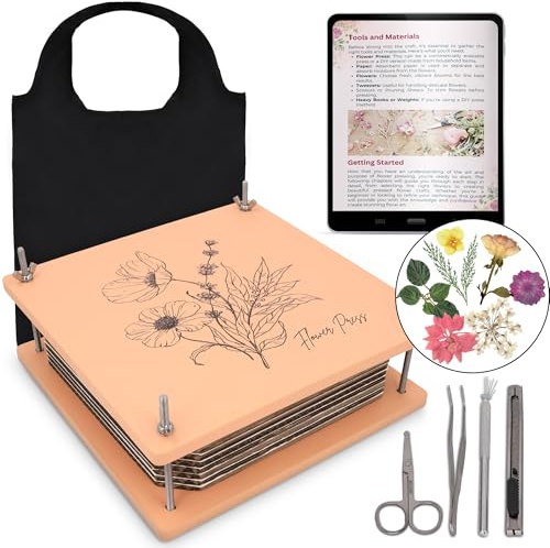 Wooden Flower Press - Durable Bolt Lock Design Complete Pressing Kit w/White Absorbent Sheets, Ebook Guide & More - 10 Layers for Drying & Preserving Flowers - Ideal Craft Gift for Nature Lovers
