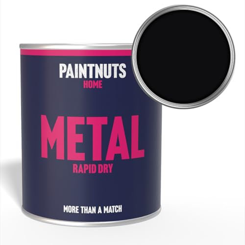 PaintNuts Black Rapid Dry Metal Paint - Quick Drying, Versatile Finish – Ideal for Railings, Gates, Metal Furniture, Trailers, Garage Doors, Light Fixtures and More - 250ml - Gloss
